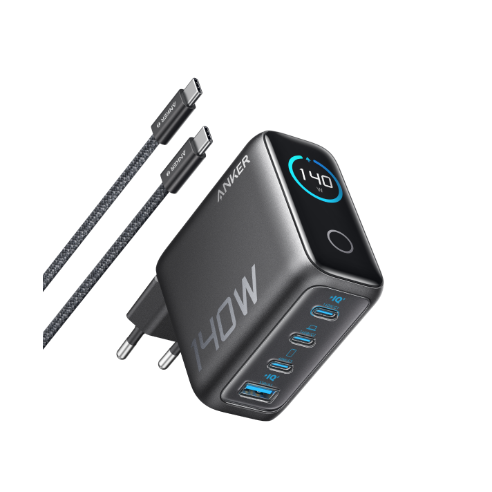 ANKERXI LaptopCharger (140W, 4-portars, PD 3.1) with USB-C-cable Dark Gray