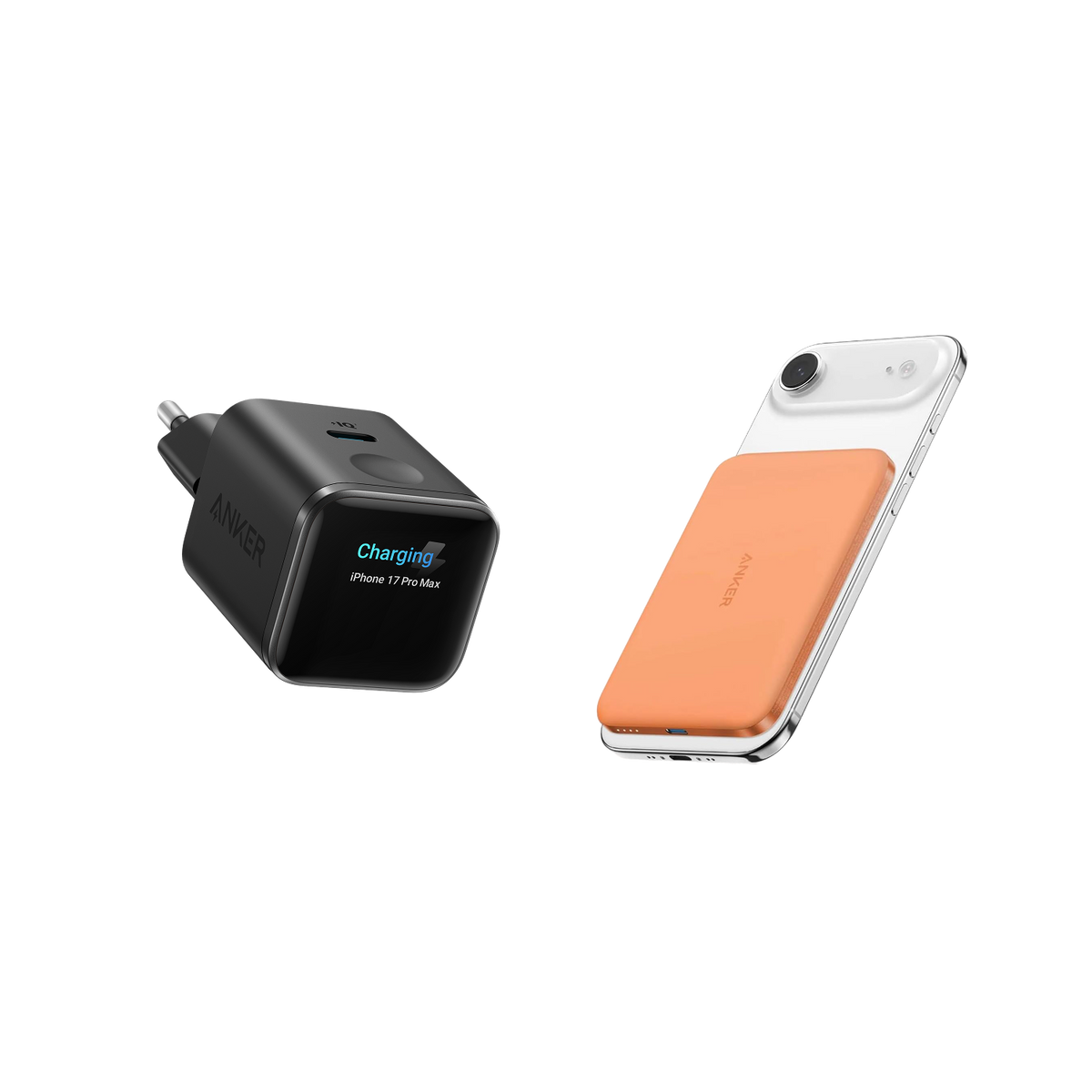 ANKERXI Nano Charger (45W, Smart Display)+ANKERXI Nano Power Bank (5K, Magnetic, Slim) Orange and Black Stone