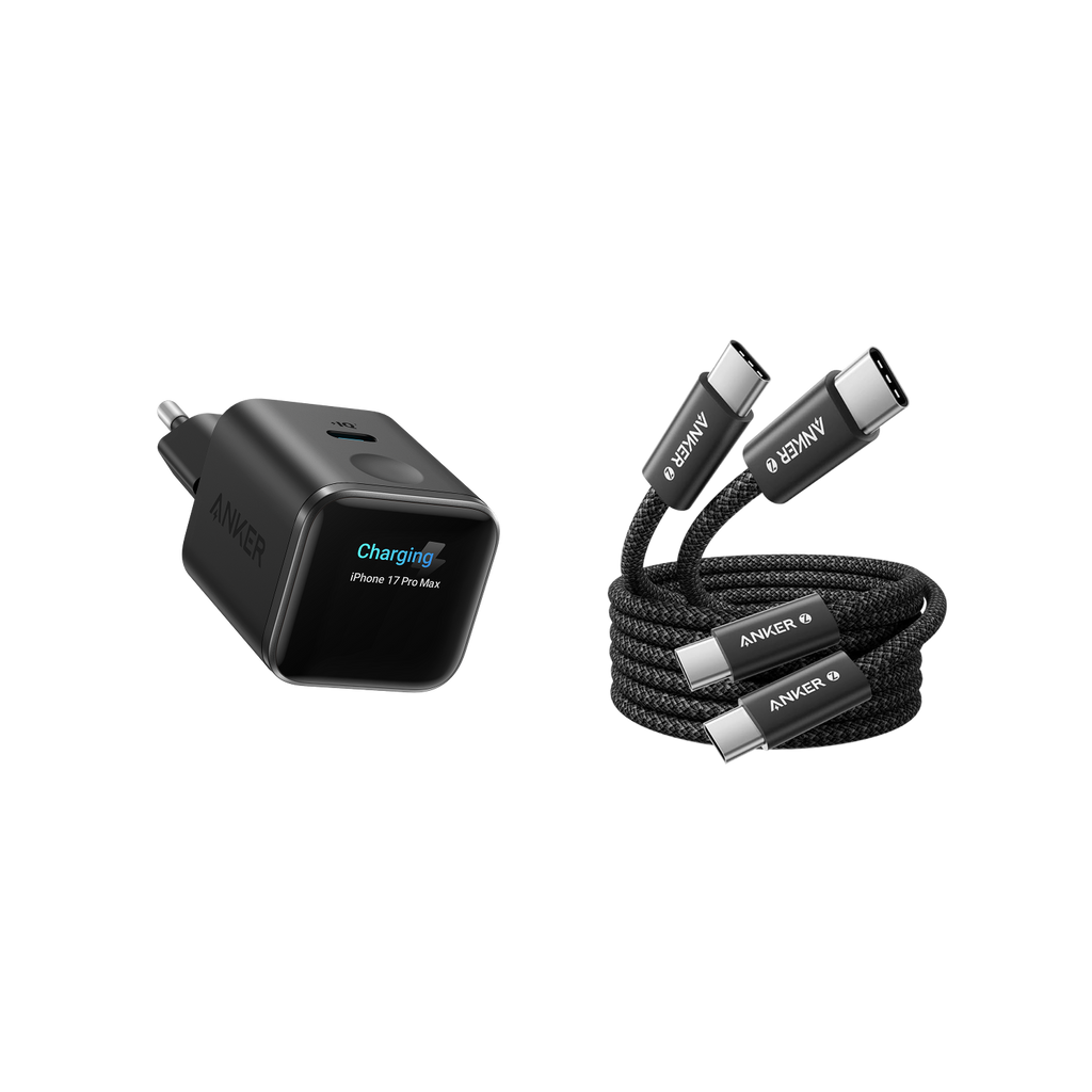 ANKERXI Nano Charger (45W, Smart Display)+ANKERXI 240W USB C cable, [2 Pieces 1,8m] Black Stone - Default Title