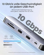 ANKERXI Nano USB-C Hub (8-i-1, dual displays), 10 Gbps hastighet, 85 W max fast Charging av laptop