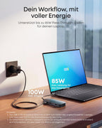 ANKERXI Nano USB-C Hub (8-i-1, dual displays), 10 Gbps hastighet, 85 W max fast Charging av laptop