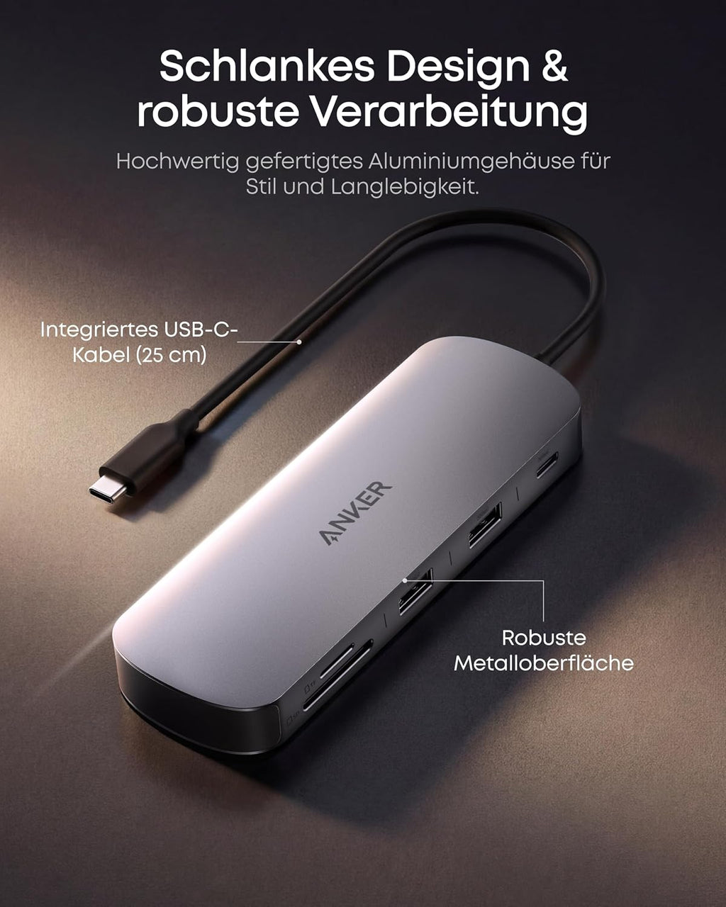ANKERXI Nano USB-C Hub (8-i-1, dual displays), 10 Gbps hastighet, 85 W max fast Charging av laptop