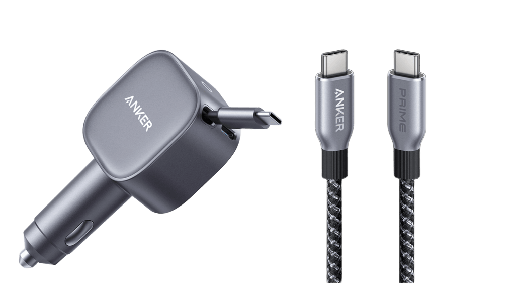 ANKERXI Nano Car Charger (75W, USB-C Port, Built-in Retractable USB-C cable) + ANKERXI Prime USB-C on USB-C cable (240W, Upcycled-Braided Design) black - Default Title