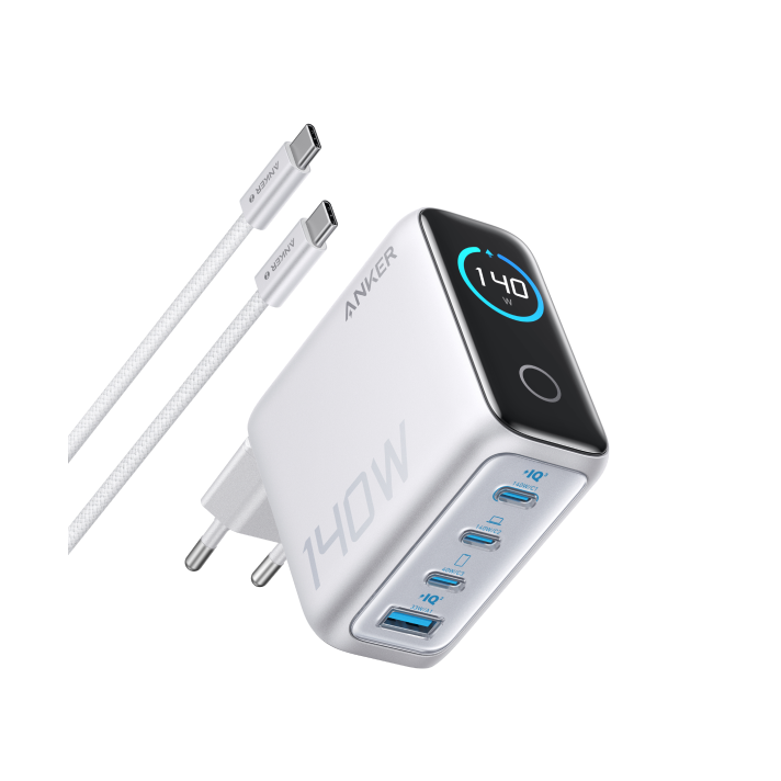 ANKERXI Power Bank (25K, 165W, Built-in + Retractable cable) + ANKERXI Charger (140W, 4-Port, PD 3.1) with USB-C cable silver