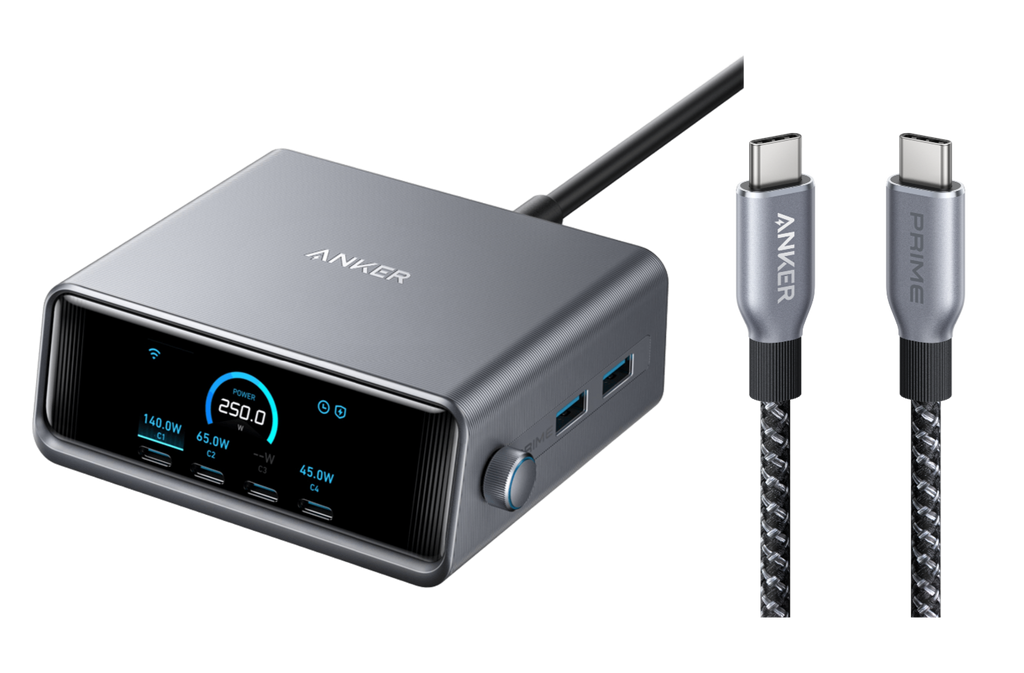 ANKERXI Prime Charger (250W, 6 Ports, GaNPrime) + ANKERXI Prime USB-C on USB-C cable (240W, Upcycled-Braided Design, 0,9m) black - Default Title