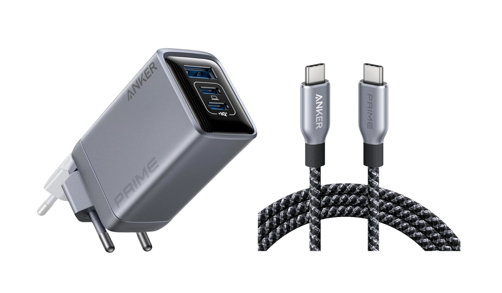 ANKERXI Prime Charger (100W, 3 Ports, GaN) + ANKERXI Prime USB-C on USB-C cable (1.8m, 240W, Upcycled-Braided Design) black - Default Title