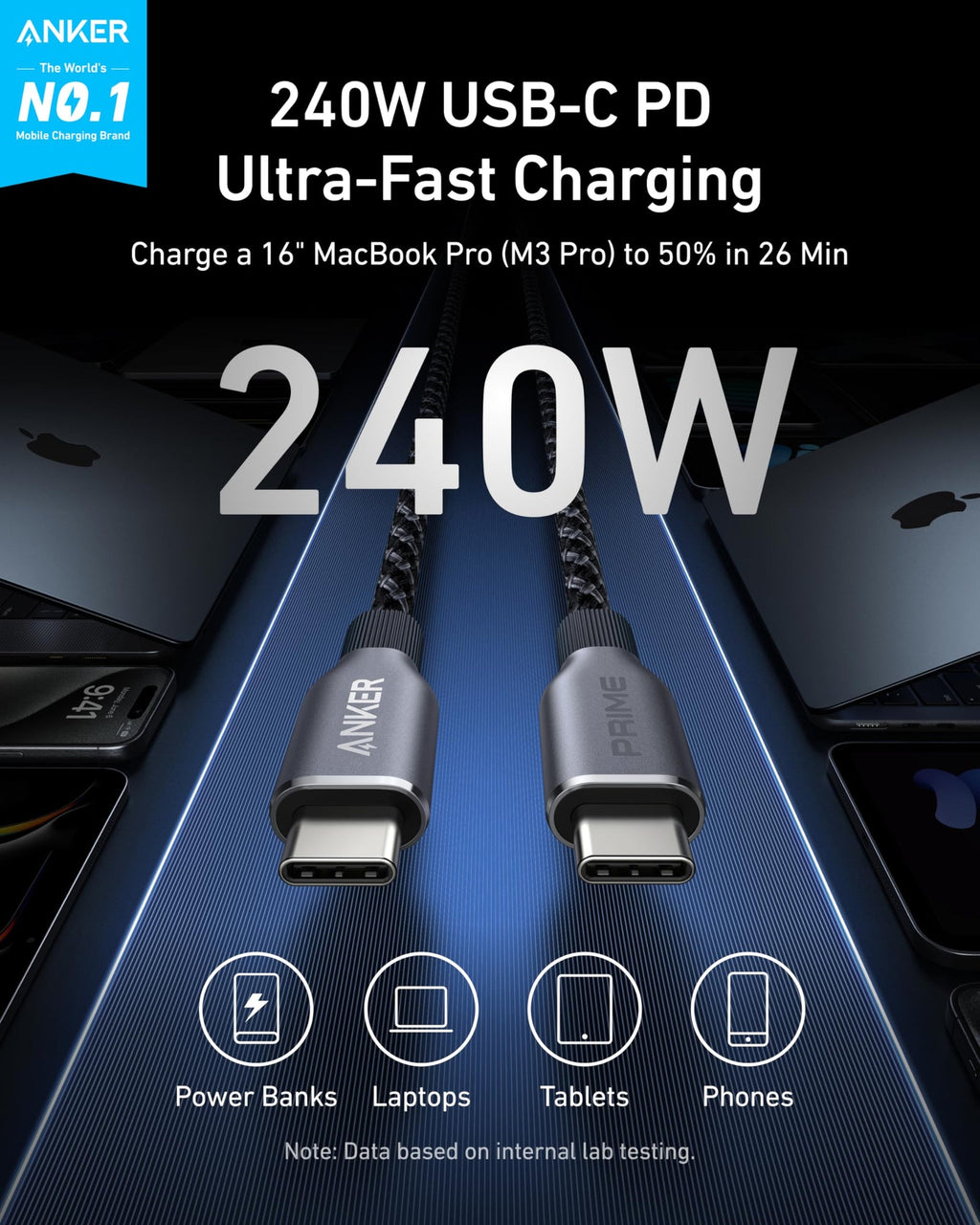 ANKERXI Prime USB-C to USB-C Cable (240W, Upcycled-Braided)