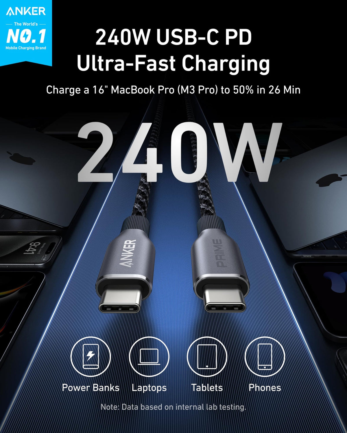ANKERXI Prime USB-C to USB-C Cable (240W, Upcycled-Braided)