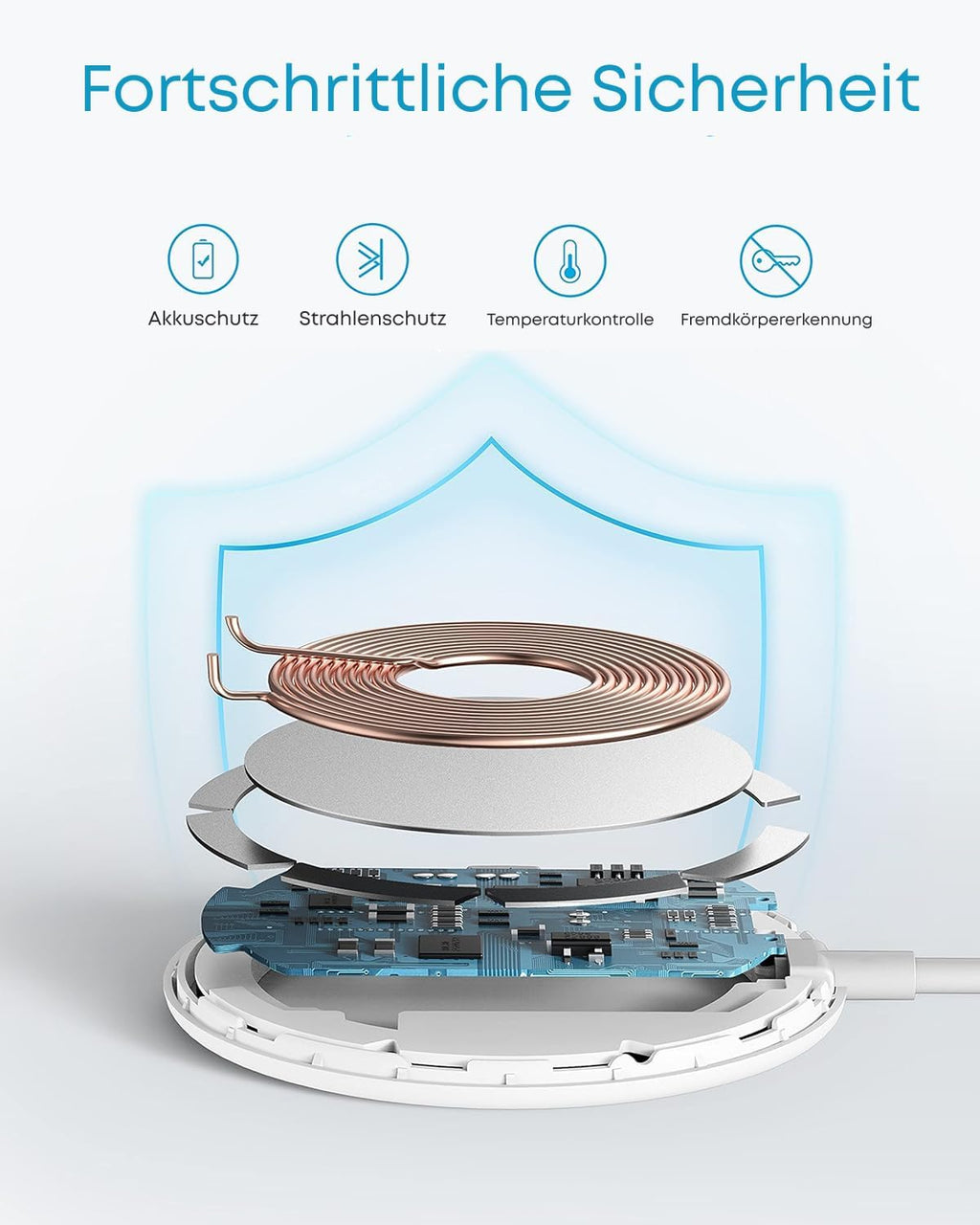 ANKERXI Magnetices wireless Charging Pad, Wireless Charger with 1,5m USB-C cable, Qi-Certified for iPhone 17 Pro Max / 17 Pro / 17 / 16 / 15 / 14 / 13 / 12 series, (without Power Supply)
