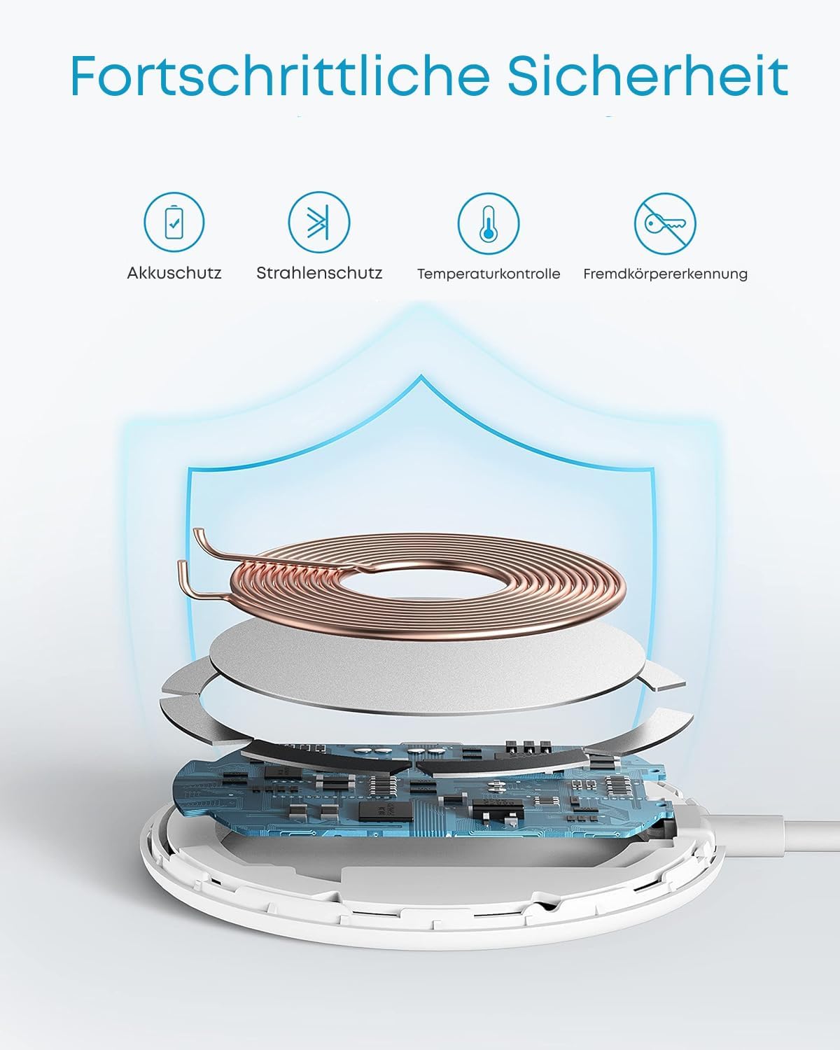 ANKERXI Magnetices wireless Charging Pad, Wireless Charger with 1,5m USB-C cable, Qi-Certified for iPhone 17 Pro Max / 17 Pro / 17 / 16 / 15 / 14 / 13 / 12 series, (without Power Supply)