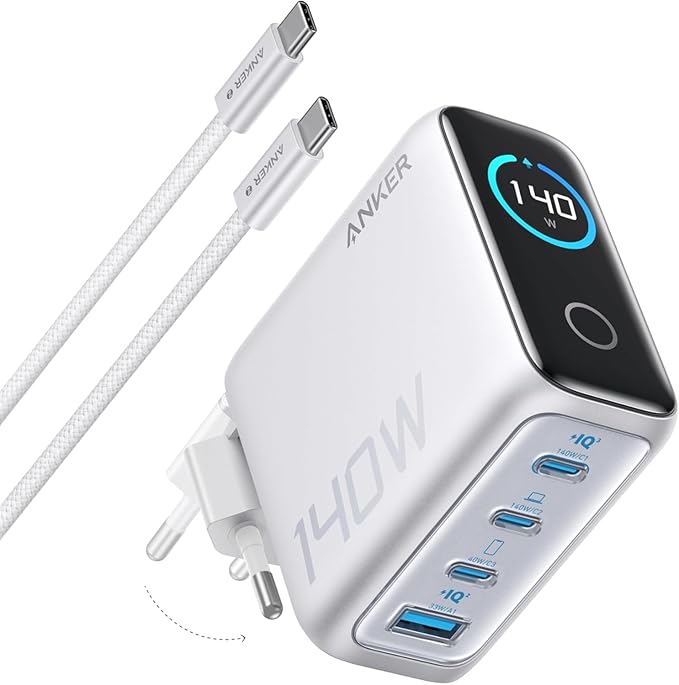 ANKERXI LaptopCharger (140W, 4-portars, PD 3.1) with USB-C-cable (Refurbished) Silver - Default Title