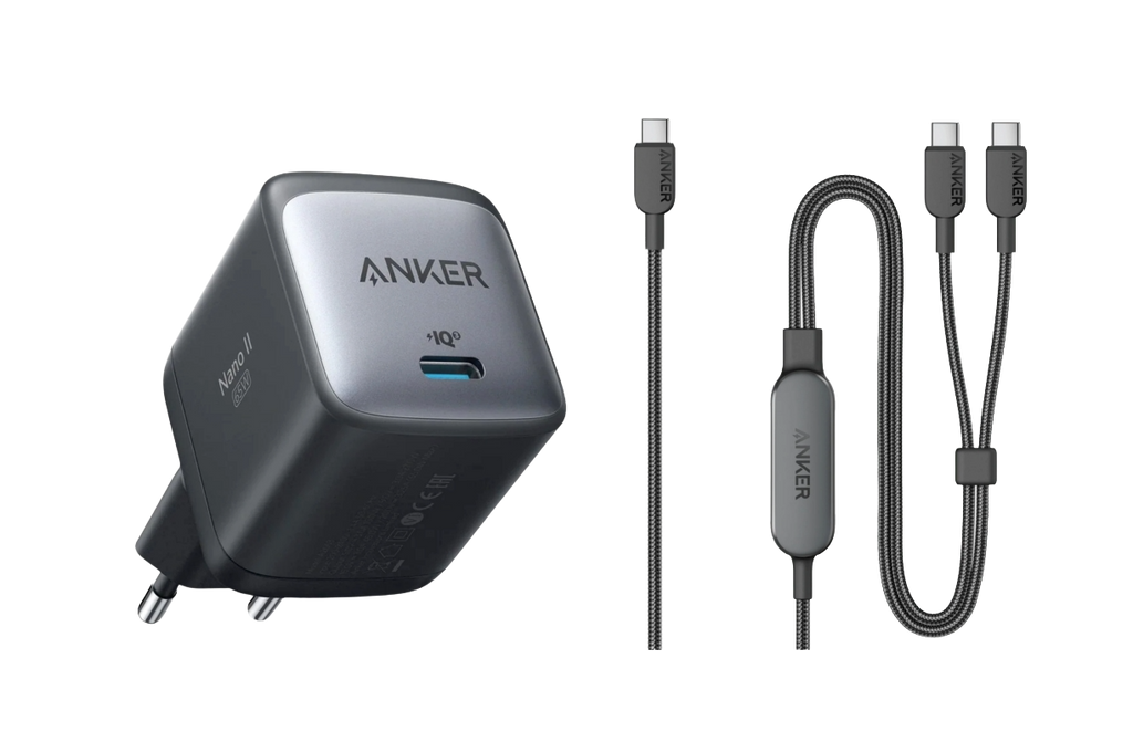 ANKERXI 715 Charger (Nano II 65W) + ANKERXI 2-in-1 USB-C on USB-C cable (120cm, 140W, Flecht-Design) black - Default Title