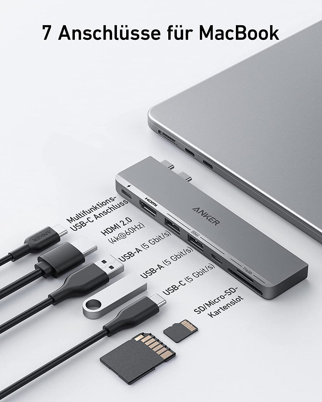 ANKERXI 547 USB-C Hub (7-in-2, for MacBook, in Gray)