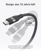 ANKERXI USB-C on USB-C cable (180cm, 240W, Upcycled-braided) + ANKERXI USB-C on USB-C cable (90cm, 240W, Upcycled-braided)