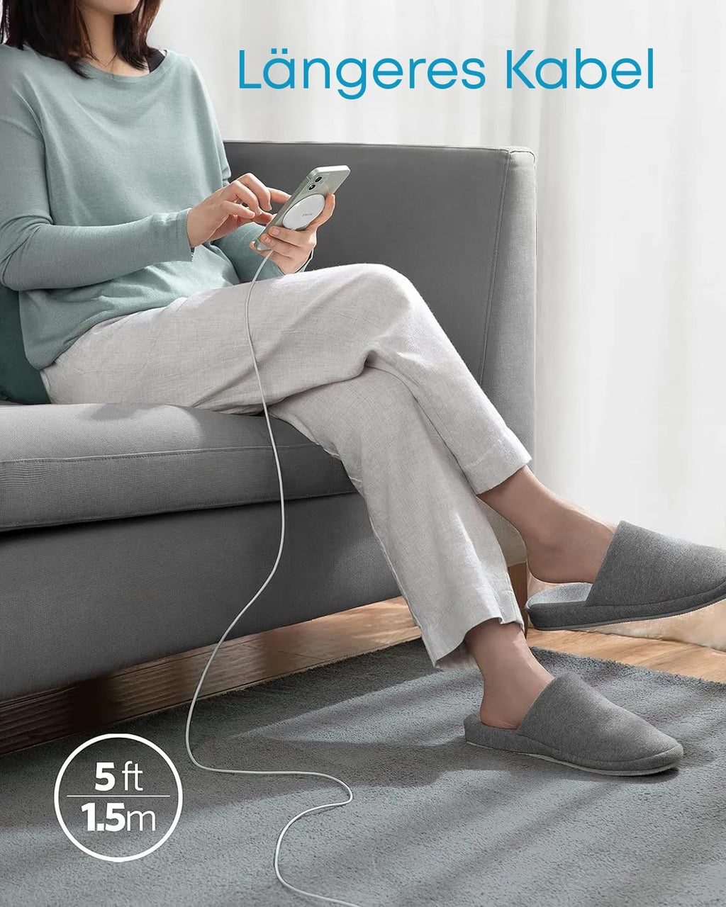 ANKERXI Magnetices wireless Charging Pad, Wireless Charger with 1,5m USB-C cable, Qi-Certified for iPhone 17 Pro Max / 17 Pro / 17 / 16 / 15 / 14 / 13 / 12 series, (without Power Supply)