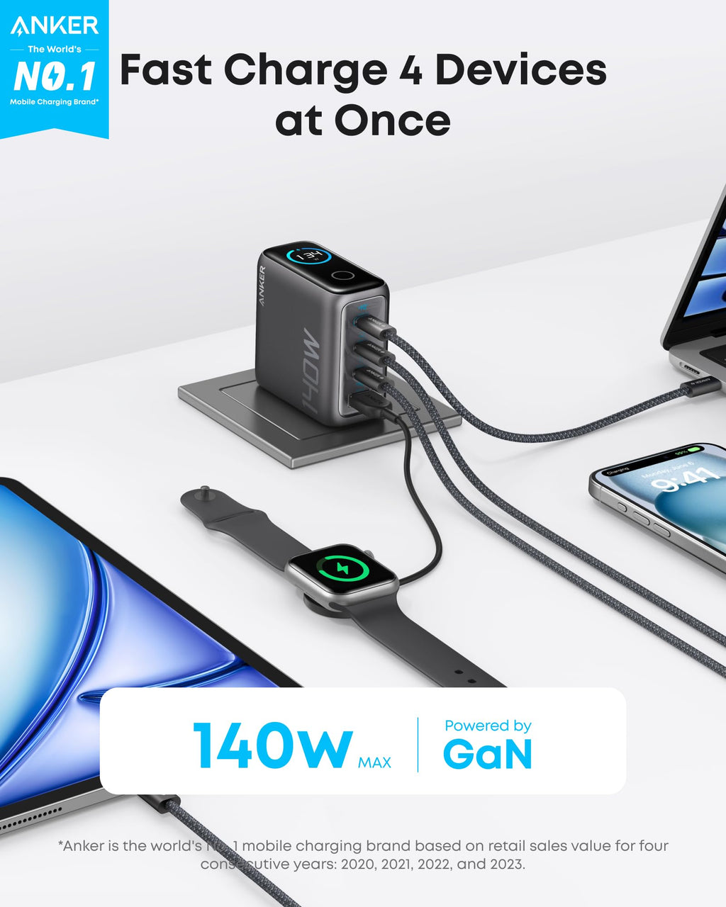 Travel Power kit | ANKERXI 165W Power Bank and 140W 4-Port Laptop Charger Space Black