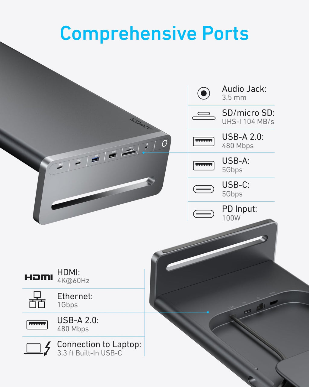 ANKERXI USB-C Hub (10-i-1, display stand)