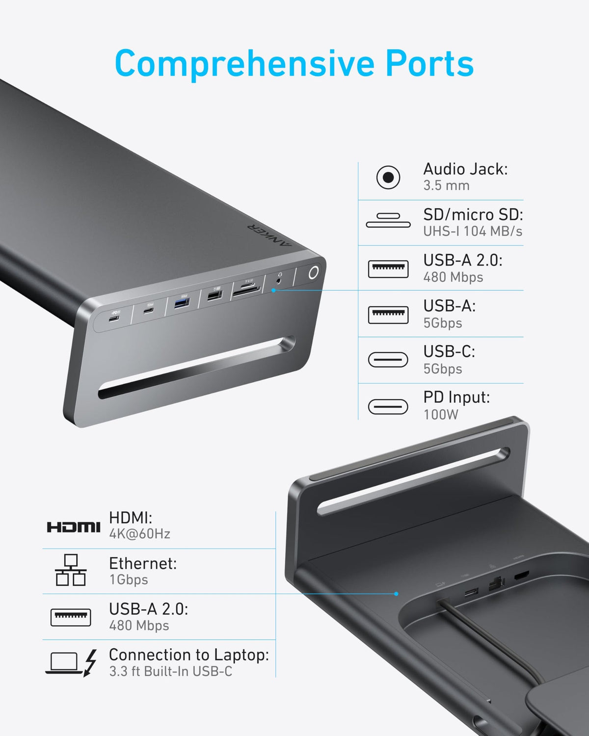ANKERXI USB-C Hub (10-i-1, display stand)
