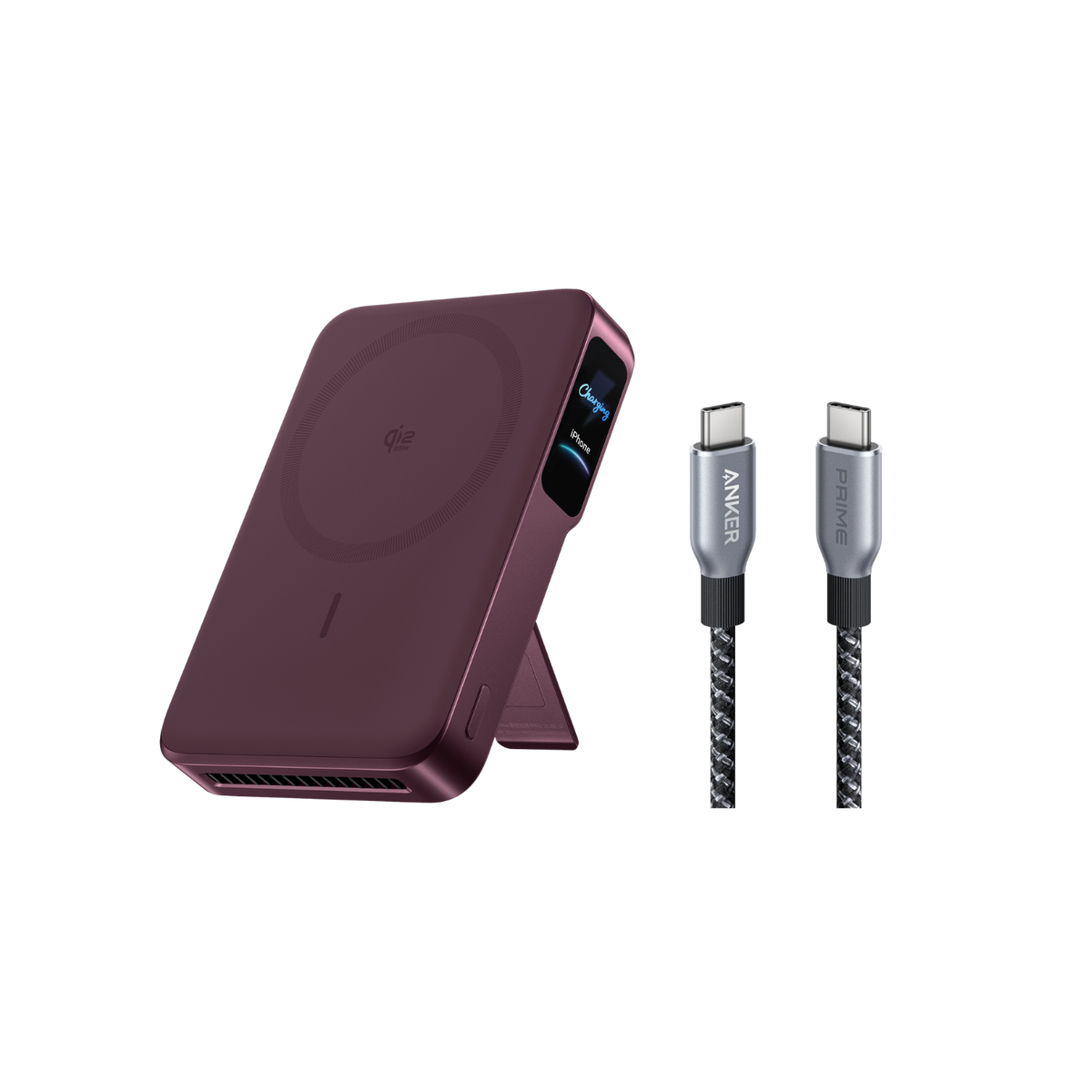 ANKERXI MagGo Power Bank 2 Pro (Qi2.2, 25W, 10.000mAh)+ANKERXI Prime USB-C on USB-C cable (240W, Upcycled-Braided Design) Burgundy - Default Title