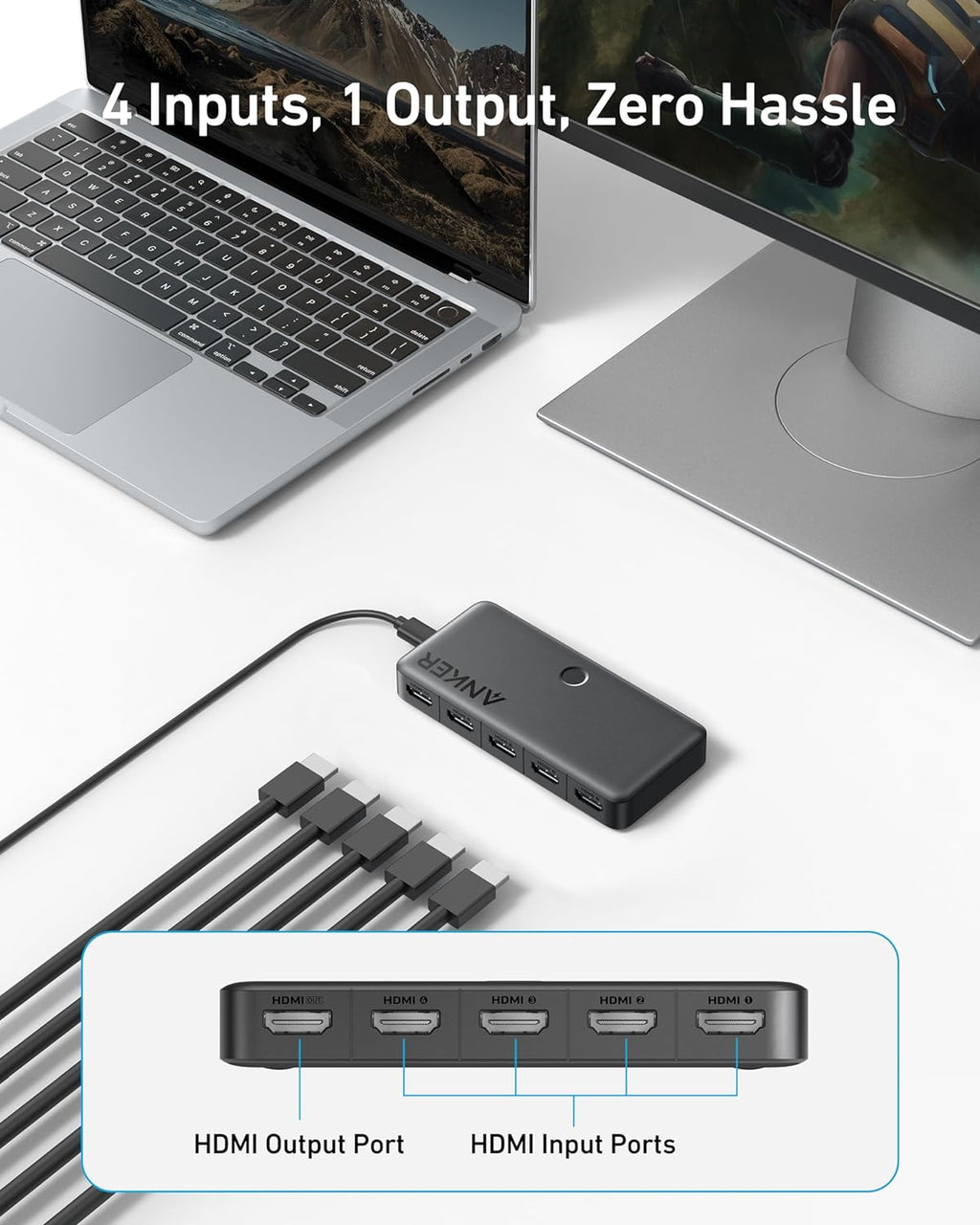 ANKERXI HDMI-Switch (4 IN 1 OUT, 4K HDMI)