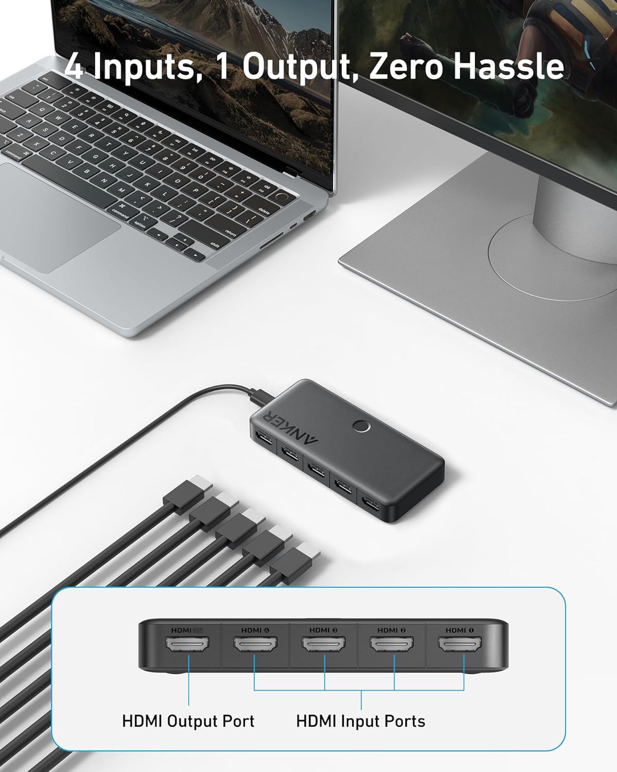 ANKERXI HDMI-Switch (4 IN 1 OUT, 4K HDMI)