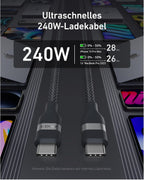 ANKERXI USB-C on USB-C cable (180cm, 240W, Upcycled-braided) + ANKERXI USB-C on USB-C cable (90cm, 240W, Upcycled-braided)