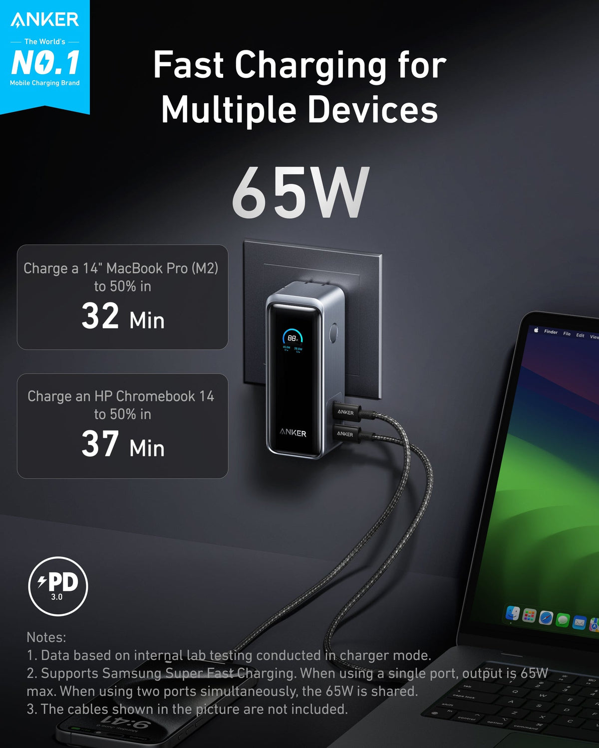 ANKERXI Prime Power Bank (9.6K, 65W, Fusion) with USB-C to USB-C Cable