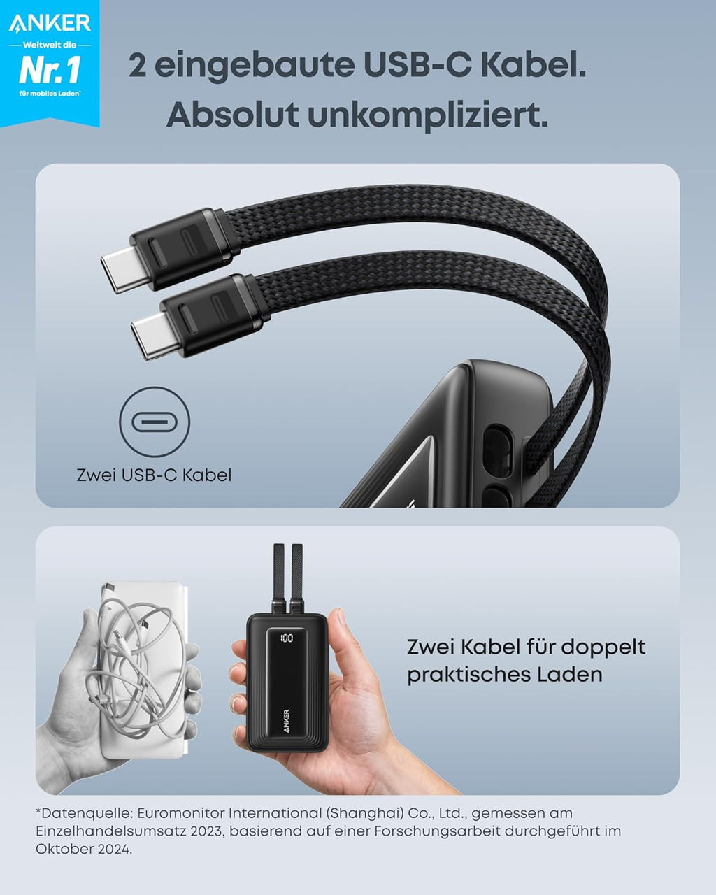 ANKERXI Zolo Power Bank (20K, 45W, two built-in USB-C cable)