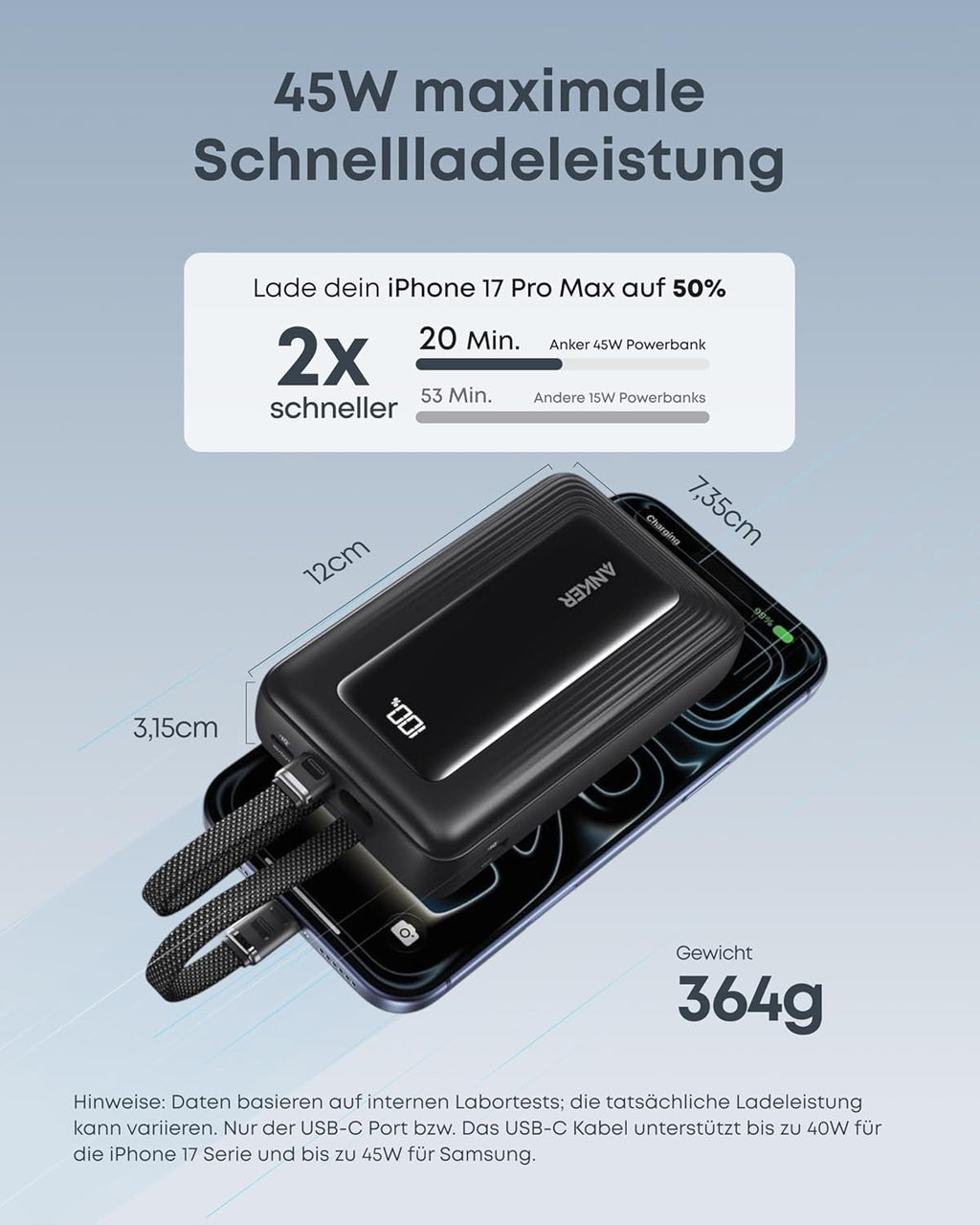 ANKERXI Zolo Power Bank (20K, 45W, two built-in USB-C cable)