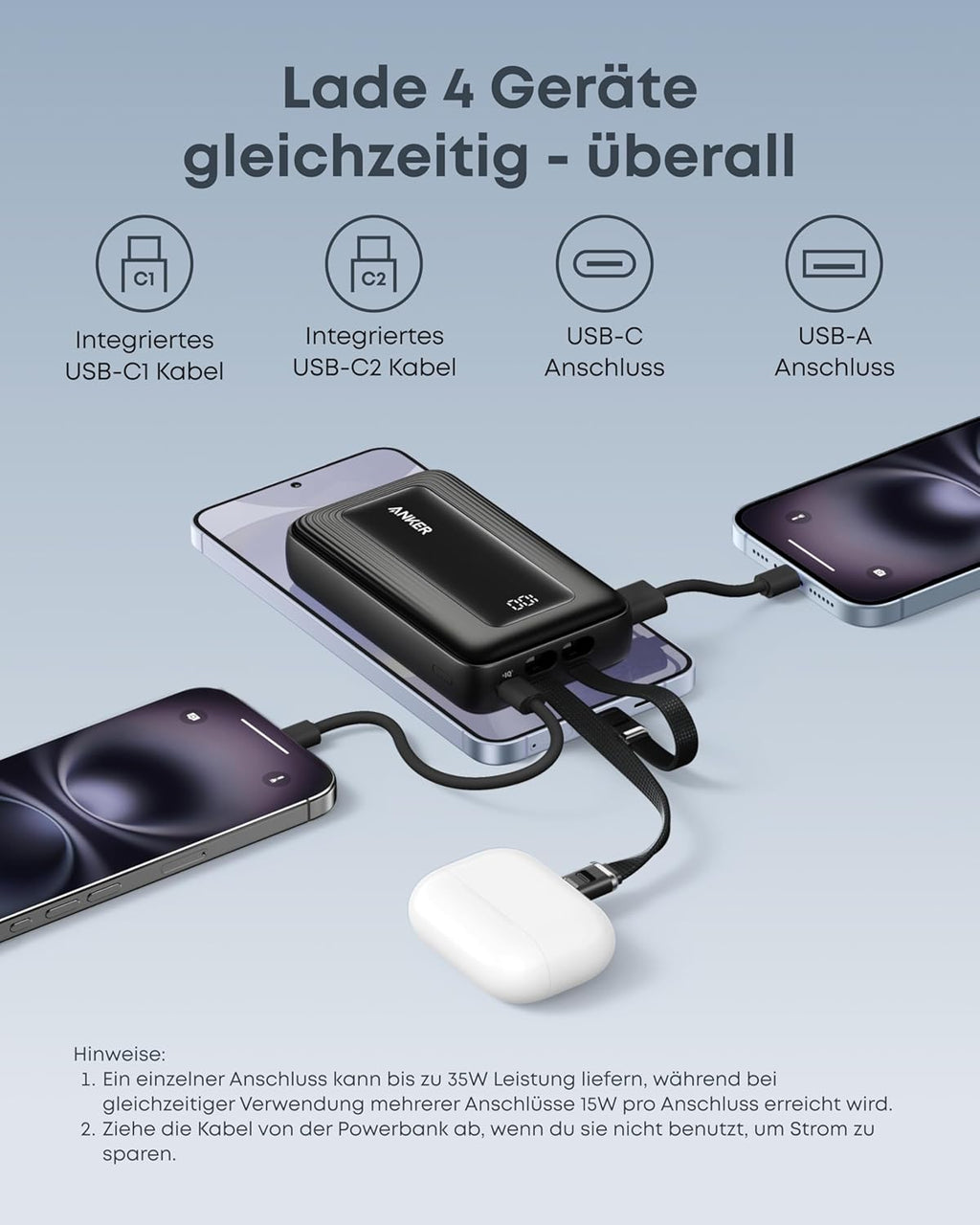 ANKERXI Zolo Power Bank (20K, 45W, two built-in USB-C cable)