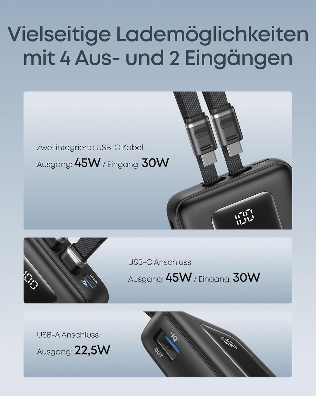 ANKERXI Zolo Power Bank (20K, 45W, two built-in USB-C cable)