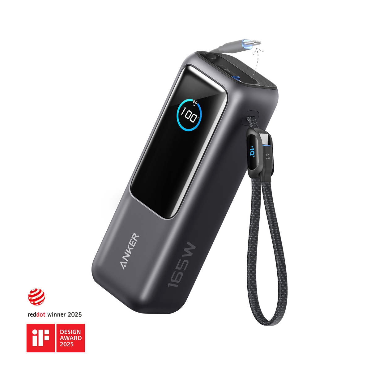 ANKERXI Laptop Power Bank (25K, 165W, built-in and utdragbara cables) Space Black - Silver