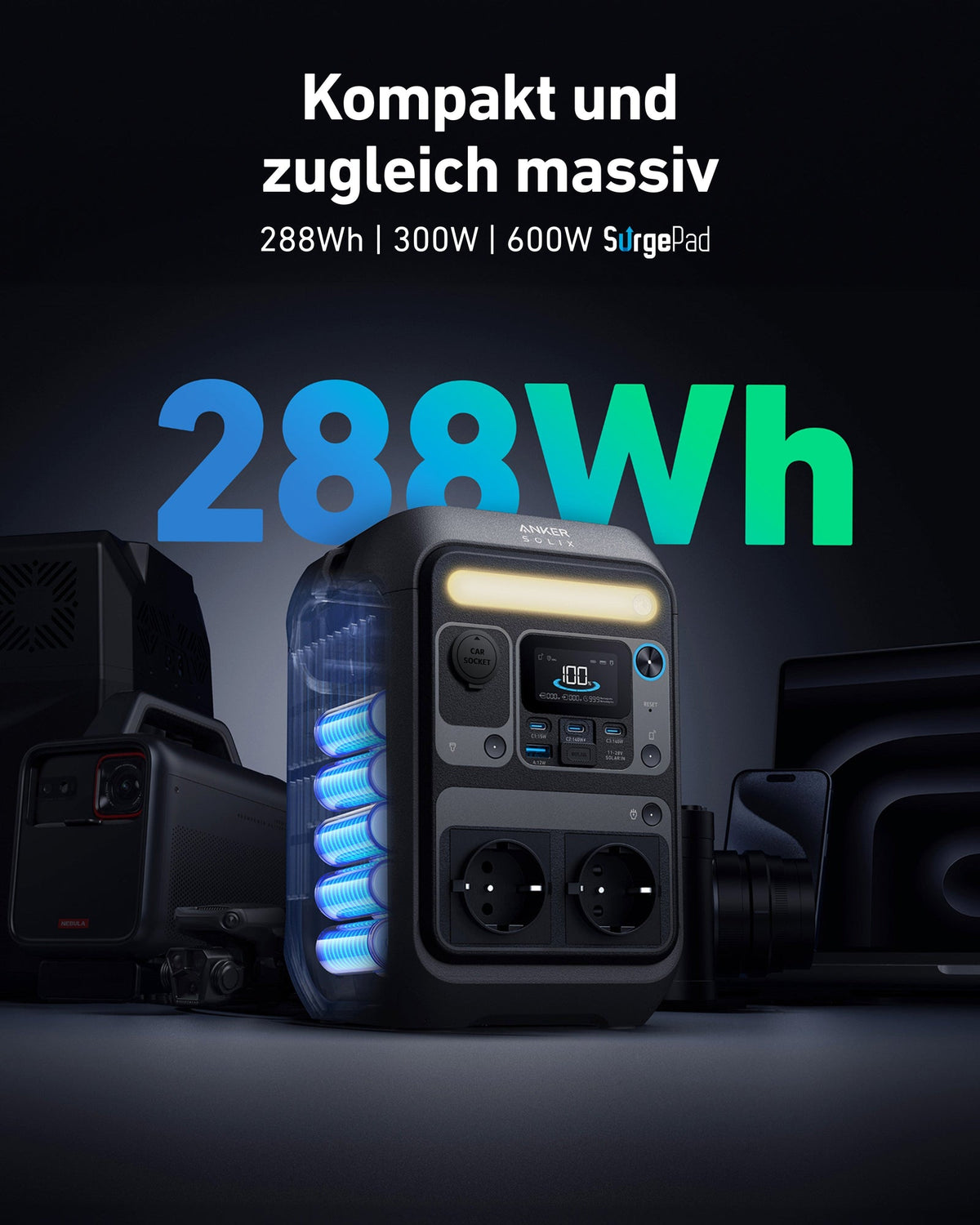 ANKERXI SOLIX C300X Portable Power Station, 288Wh LiFePO4 battery