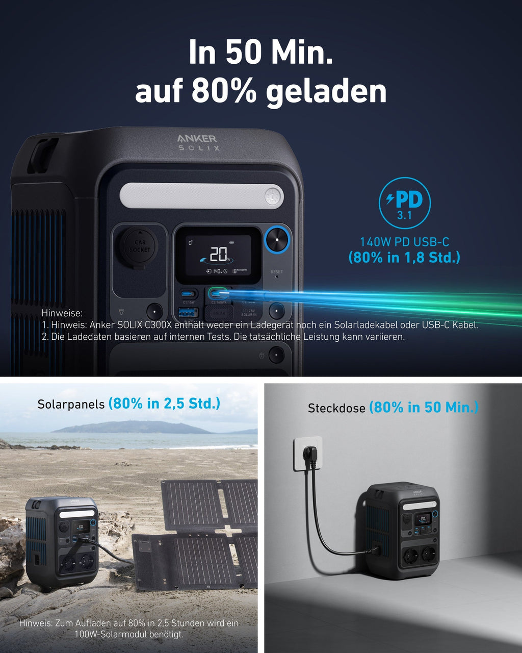 ANKERXI SOLIX C300X Portable Power Station, 288Wh LiFePO4 battery