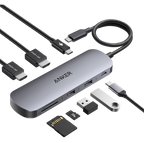 ANKERXI Nano USB-C Hub (8-i-1, dual displays), 10 Gbps hastighet, 85 W max fast Charging av laptop - Default Title