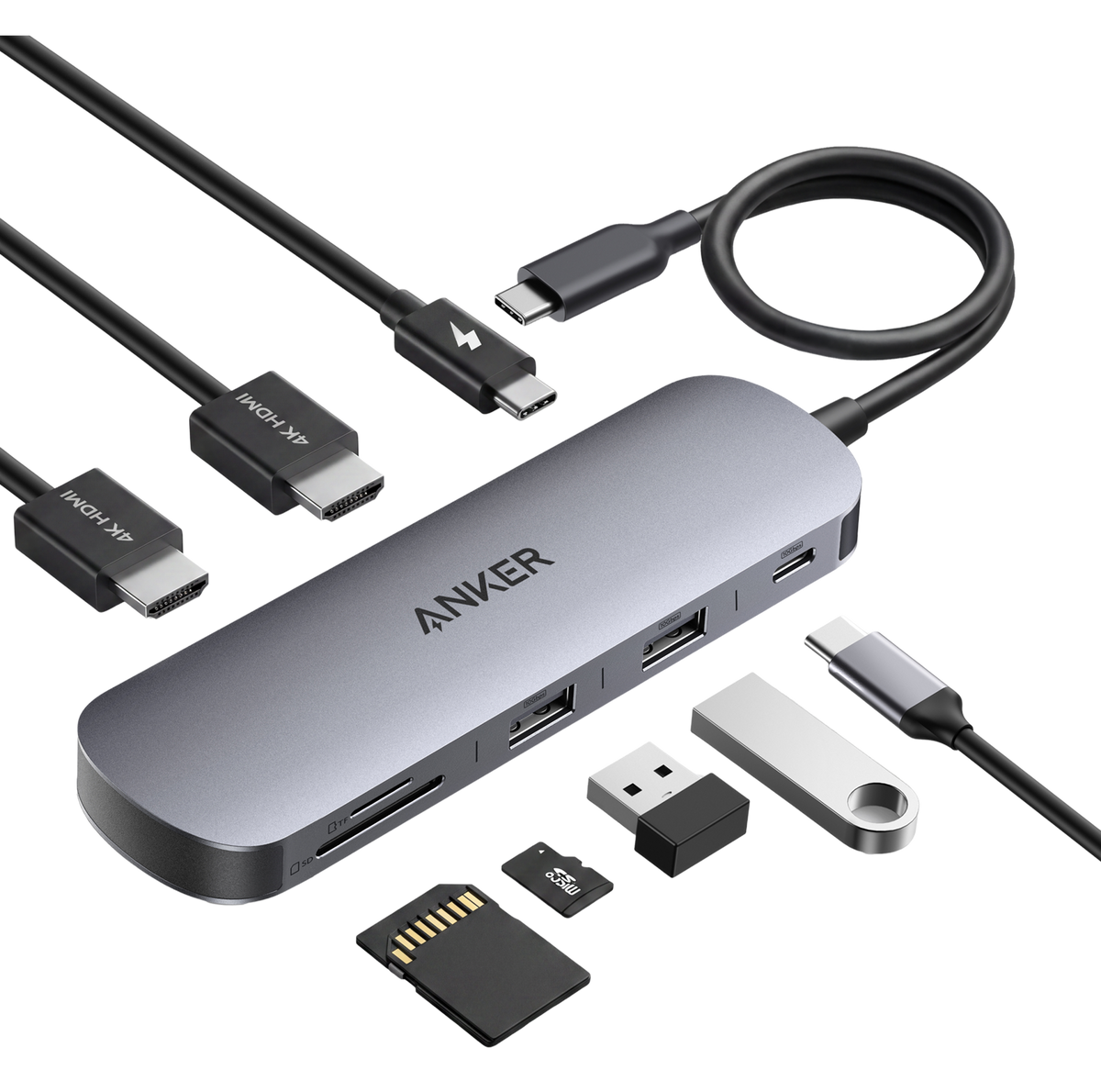 ANKERXI Nano USB-C Hub (8-i-1, dual displays), 10 Gbps hastighet, 85 W max fast Charging av laptop - Default Title