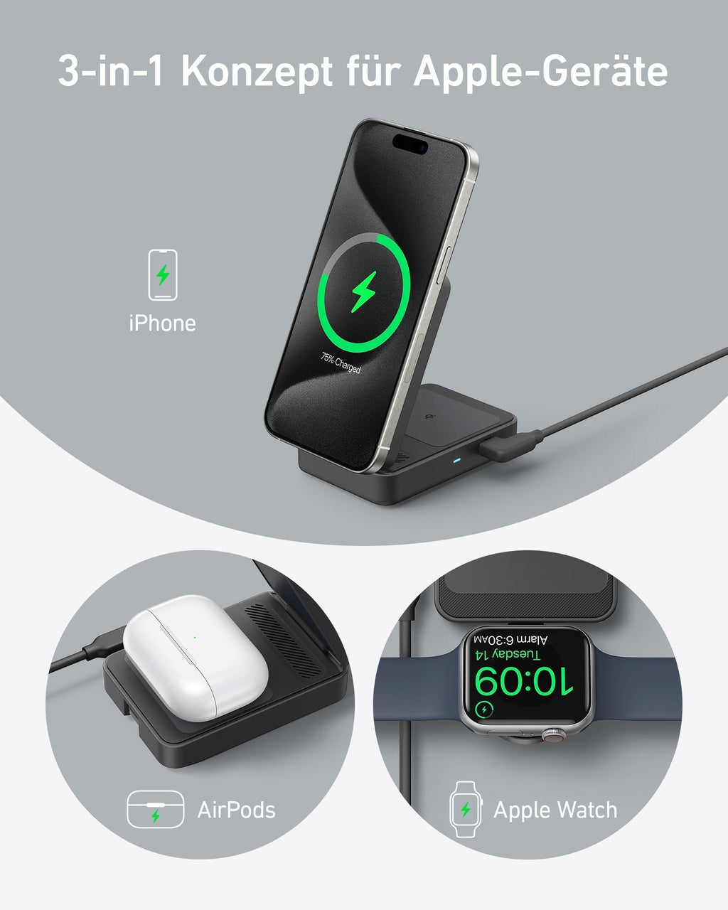 ANKERXI MagGo wireless Charging Station (Foldable 3-in-1) + ANKERXI MagGo Power Bank (10K) black