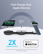 ANKERXI MagGo Wireless Charging Station (3-in-1, Foldable Pad) Black Stone