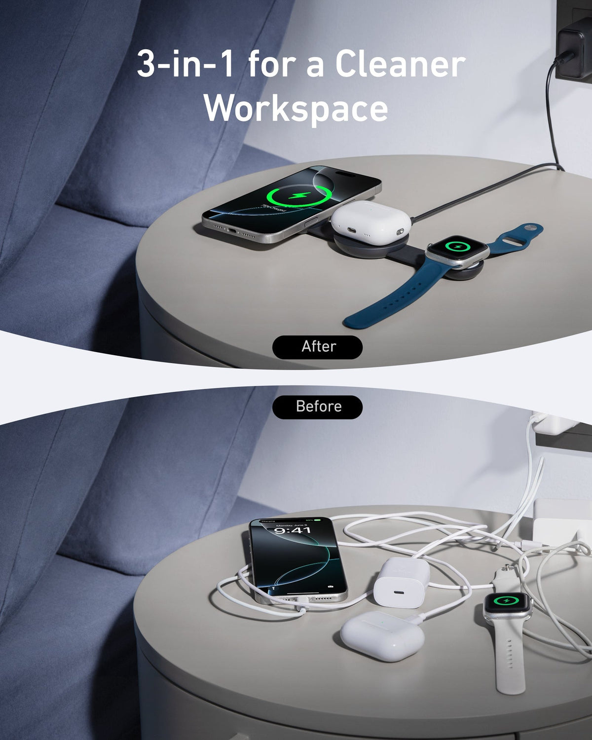 ANKERXI MagGo Wireless Charging Station (3-in-1, Foldable Pad) Black Stone