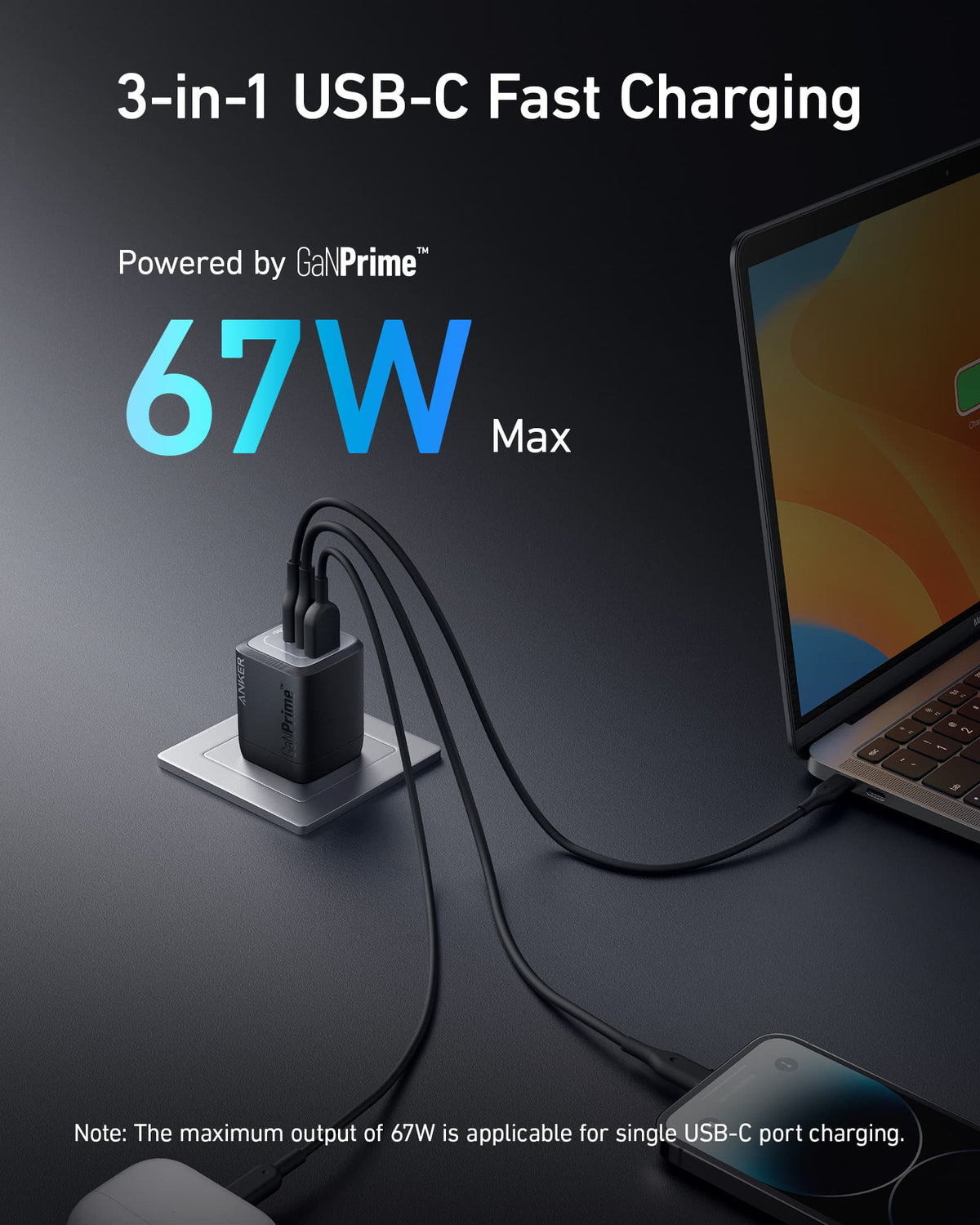 ANKERXI Prime 67W GaN Wall Charger (3 Ports)