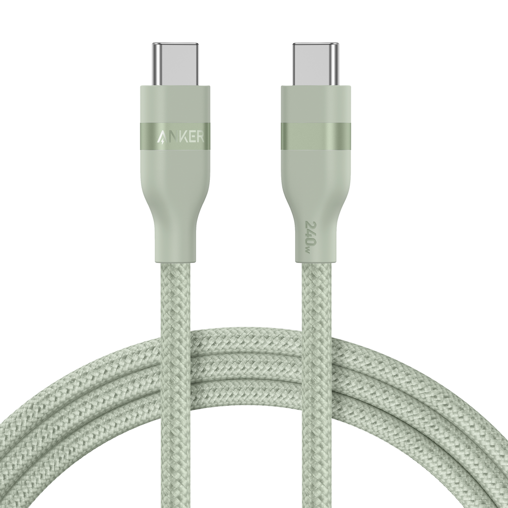 ANKERXI USB-C to USB-C Cable (3 ft / 6 ft, 240W, Upcycled-Braided) 6 ft / - Sprout Green