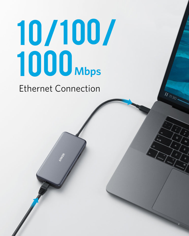 ANKERXI PowerExpand+ 7-i-1 USB-C PD Ethernet-Hub Silver