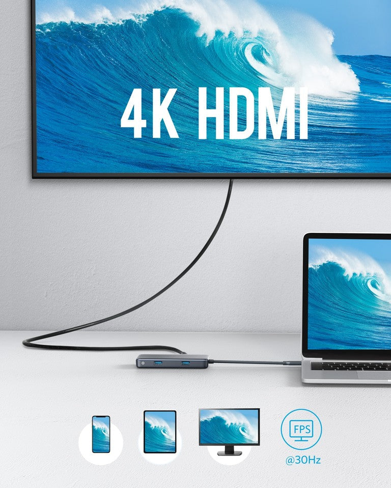 ANKERXI PowerExpand+ 7-i-1 USB-C PD Ethernet-Hub Silver