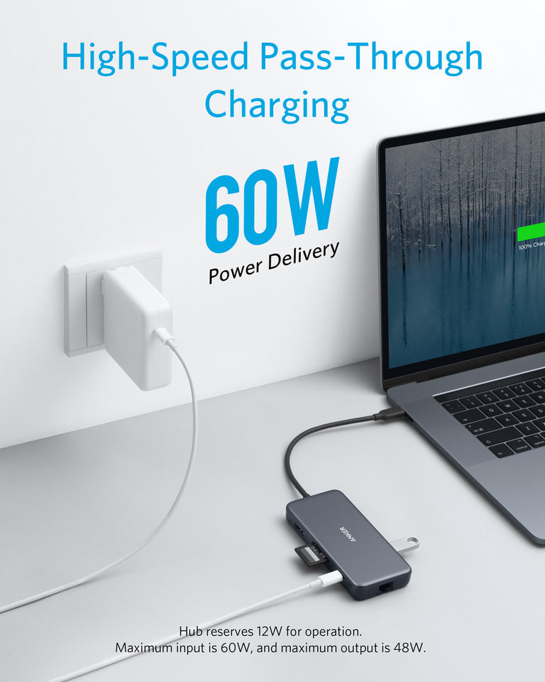 ANKERXI PowerExpand+ 7-i-1 USB-C PD Ethernet-Hub Silver