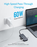 ANKERXI PowerExpand+ 7-i-1 USB-C PD Ethernet-Hub Silver