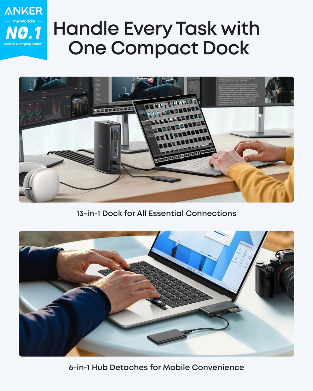 ANKERXI Nano Docking Station (13-in-1, Triple Display, Built-In Removable Hub)