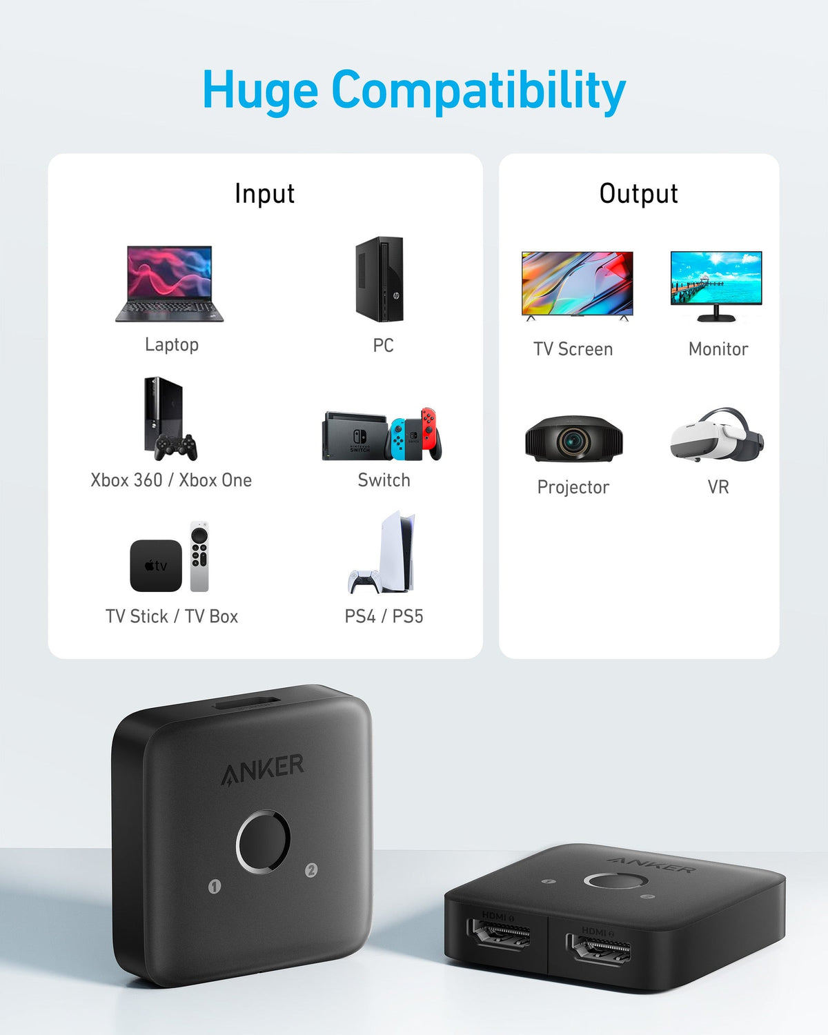 ANKERXI HDMI Switch (2 in 1 Out, 4K HDMI)