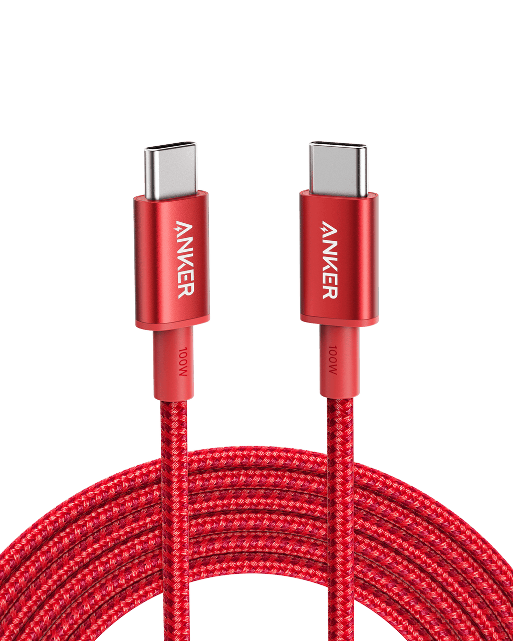 New Nylon USB-C to USB-C 100W Cable (10 ft) - Red