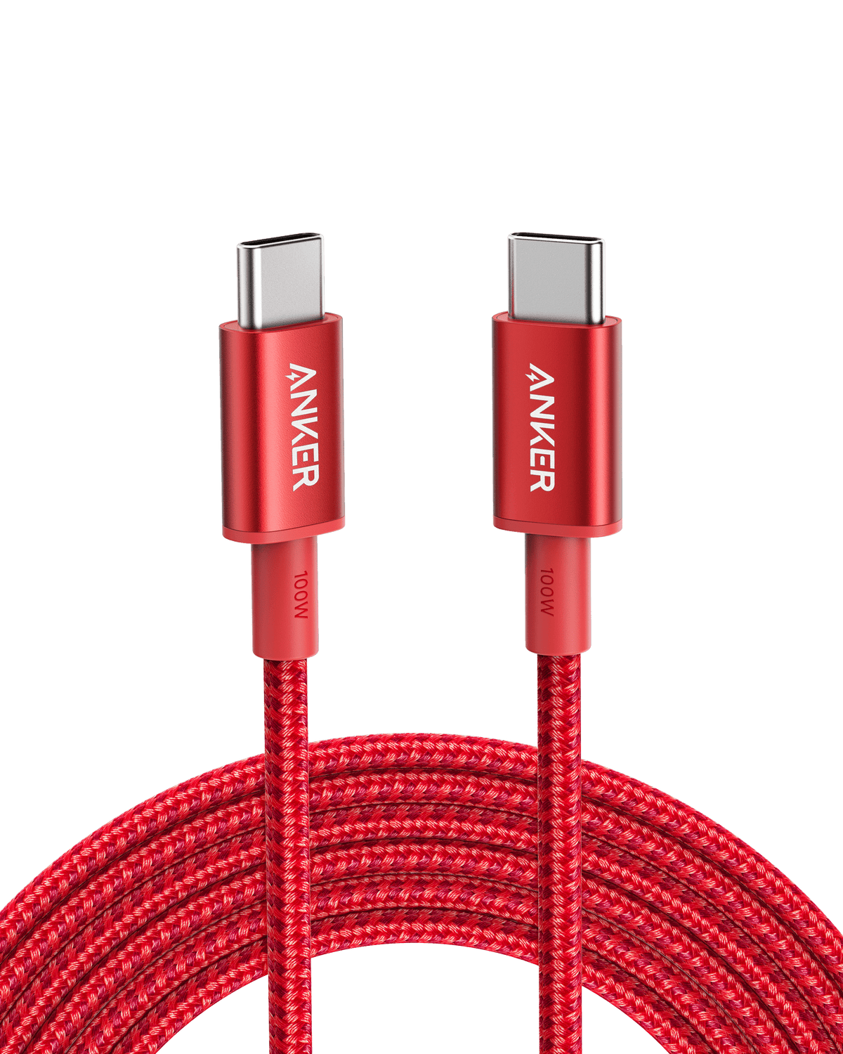 New Nylon USB-C to USB-C 100W Cable (10 ft) - Red