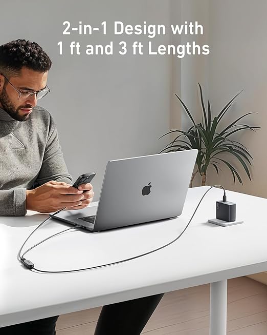 ANKERXI Laptop Power Bank (25K, 165W, built-in and utdragbara cables) + ANKERXI 2-i-1 USB-C to USB-C-cable (1,2m, 140W, braided)